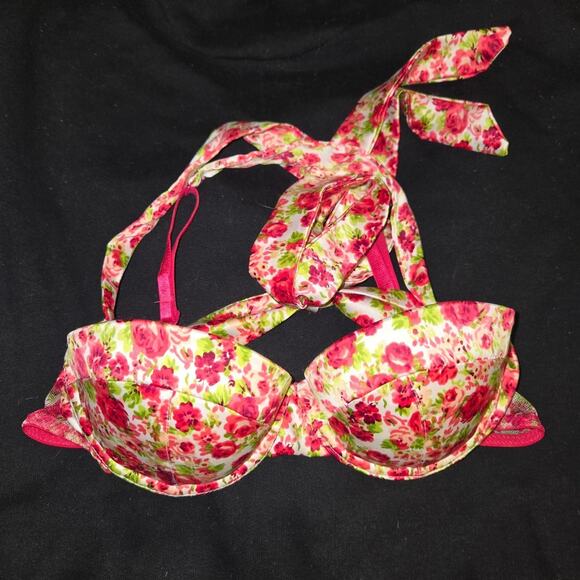 Rare Victoria's Secret Pretty Little Things Y2K Satin Rose Ribbon Tie Bra 34B - Picture 3 of 6